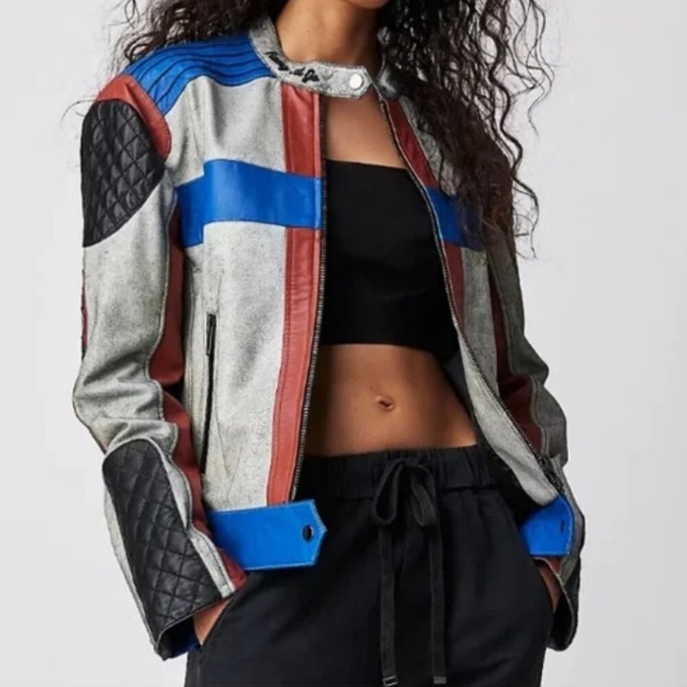 Muubaa Leather Racing Moto Jacket.